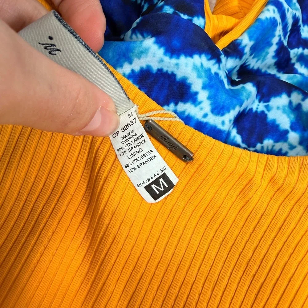 MAAJI‎ Maracuji McDreamy Reversible Deep Plunge Ribbed Yellow One Piece Medium